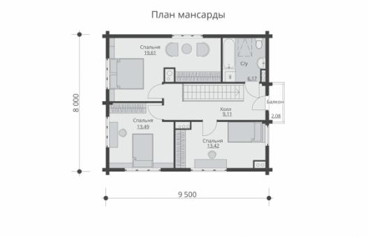 Одноэтажный дом с мансардой и и балконом